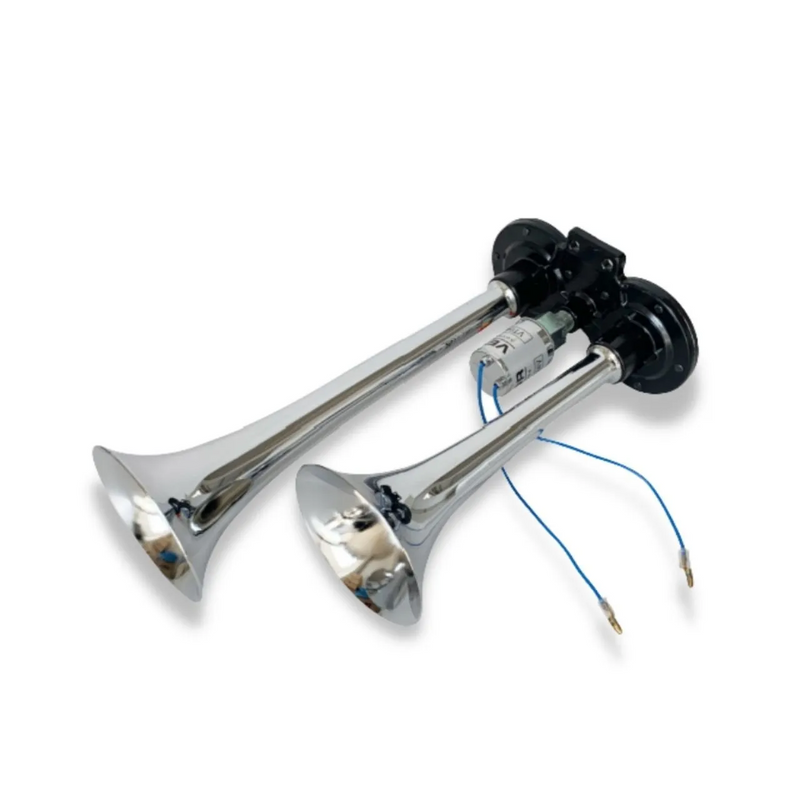 Buzina Dupla Eletropneumática Cromada 12/24V Caminhão