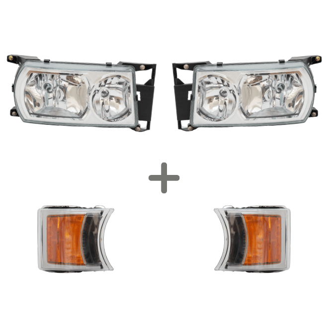 Kit Farol + Pisca Scania S4 Lente Vidro (Sem Conector)