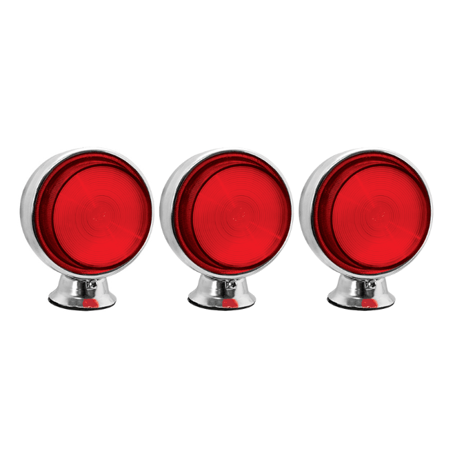 Foguinho Cromado LED Vermelho Lente Saltada Kit c/ 3 Unidades