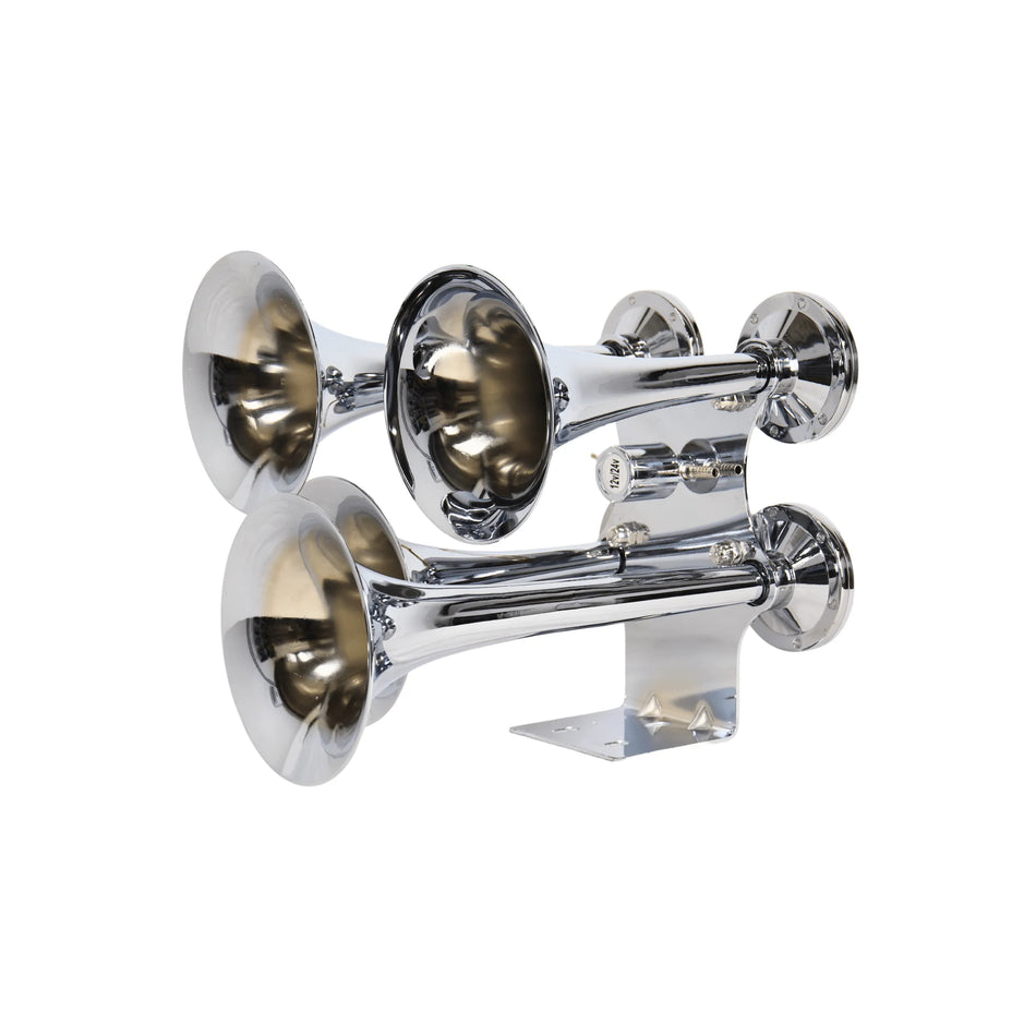 Buzina de Trem 4 Cornetas Cromadas 12/24V Caminhão