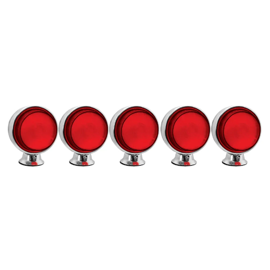 Conjunto 5 Foguinhos Cromado LED Vermelho Lente Saltada