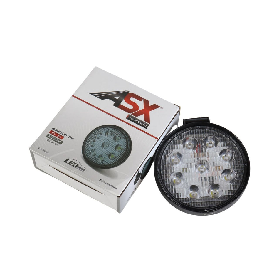 Farol LED Redondo 27W 9 LEDs Bivolt Caminhão Ônibus