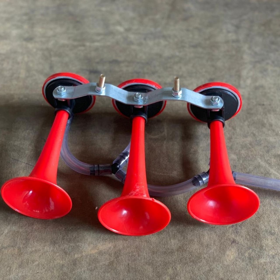 Buzina Tripla Vermelha Caminhão - Sem Válvula Solenoide