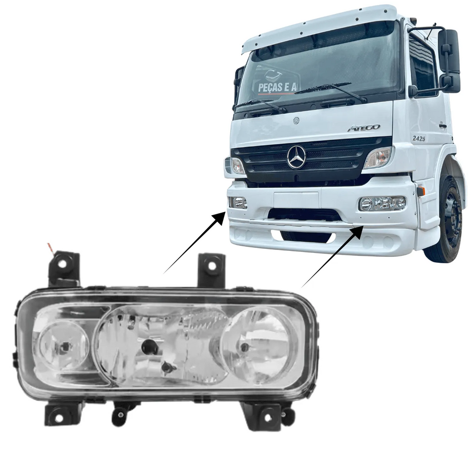 Farol Mercedes Atego 2004-2013 Lente Lisa Orgus LE/LD