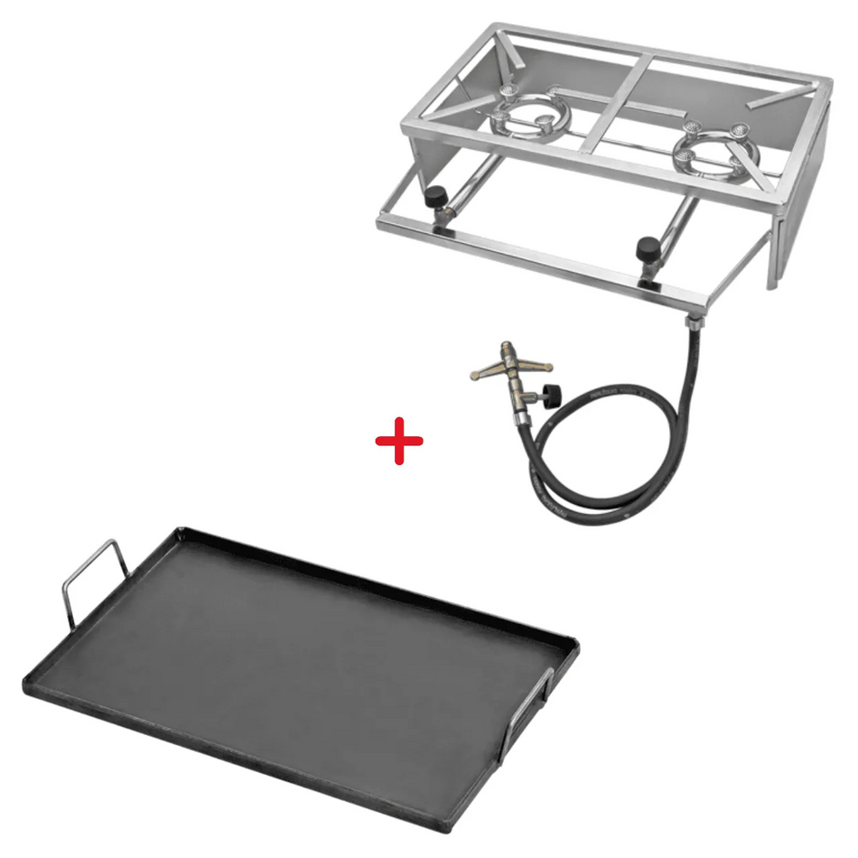 Fogareiro 2 Bocas + Chapa com Alça - Camping Caminhão