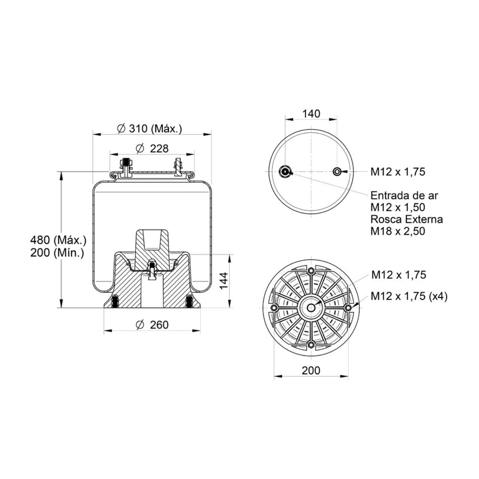 Mola Pneumática Suspensão Eixo Volvo NH12 FH12 com Base