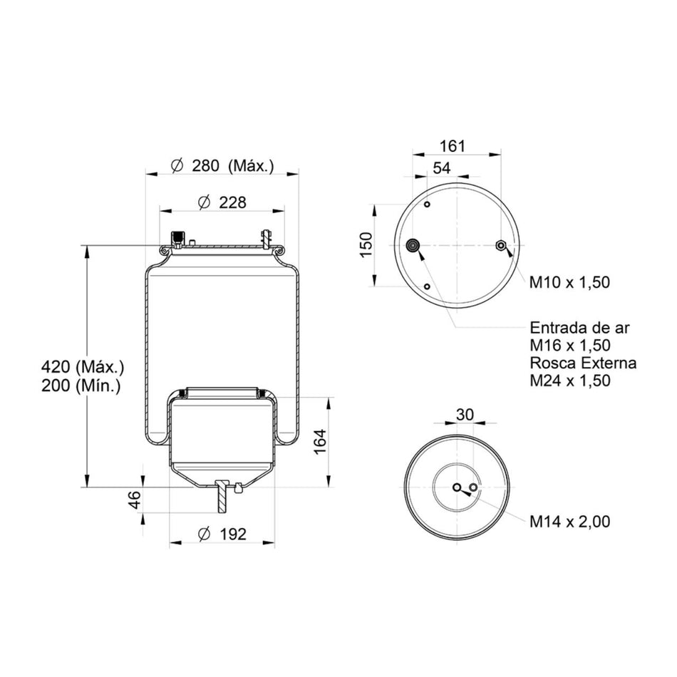 Mola Pneumática Volvo FH 2015+ 240mm Base Suspensão Eixo
