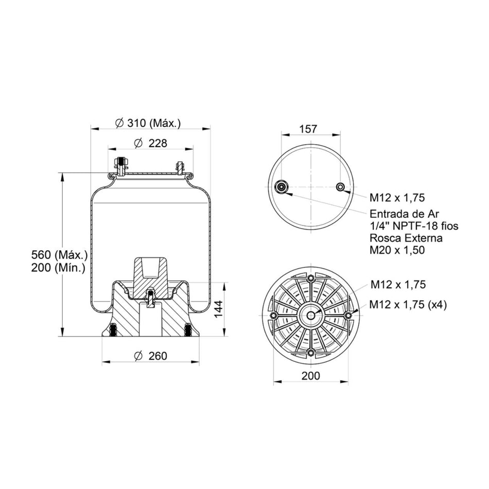 Conjunto Mola Pneumática Suspensão Eixo HBZ c/ Base