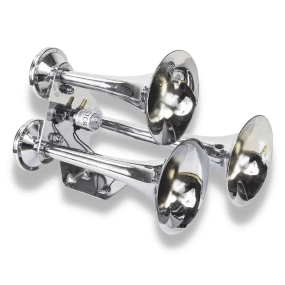 Buzina de Trem 3 Cornetas Cromadas 12/24V - Vetor